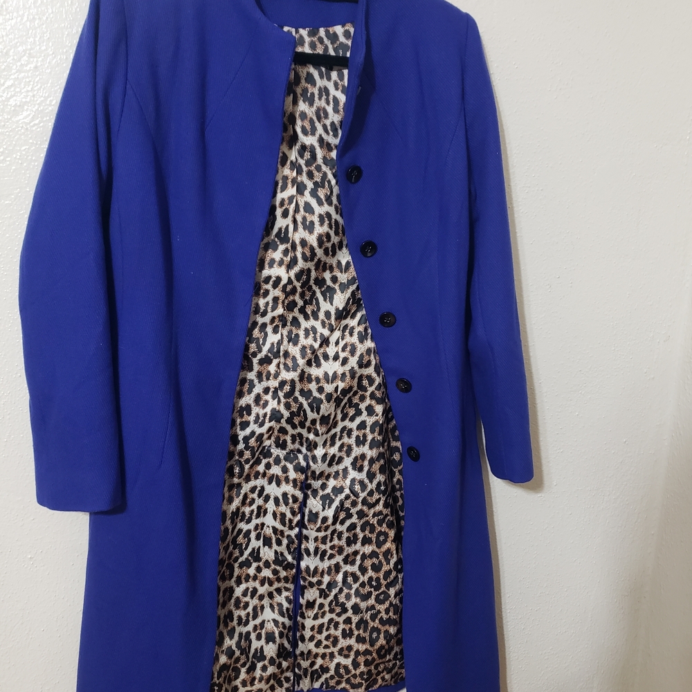 J. Peterman Royal Blue Trench Coat with Leopard Lining